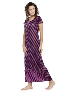 Purple Color Women'S Polka Purple Dot Long Nighty