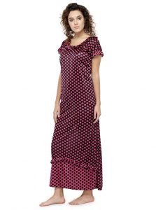 Maroon Color Women'S Polka Maroon Dot Long Nighty