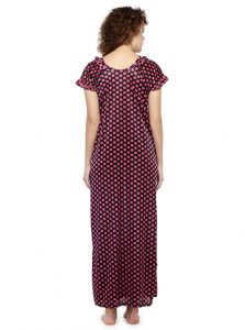 Maroon Color Women'S Polka Maroon Dot Long Nighty