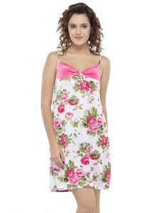 Pink Color Women'S Midi Nighty With Robe