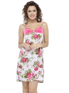 Pink Color Women'S Midi Nighty With Robe