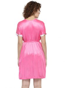 Pink Color Women'S Midi Nighty With Robe