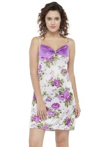 Purple Color Women'S Midi Nighty With Robe