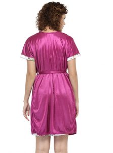 Magenta Color Women'S Midi Nighty With Robe