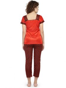 Red Color Women Polka Dot Print Pajama Set Nightwear