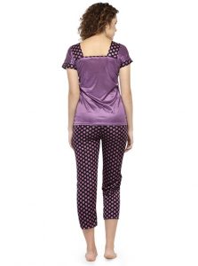 Purple Color Women Polka Dot Print Pajama Set Nightwear