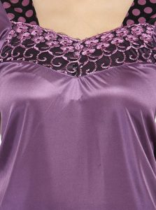 Purple Color Women Polka Dot Print Pajama Set Nightwear