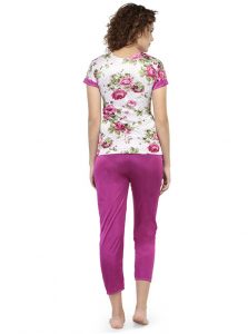 Magenta Color Women Floral Print Pajama Set Nightwear