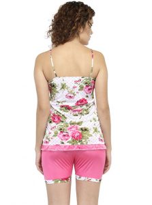 Pink Color Women Shorts Set Nightwear with Floral Print