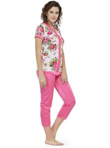 Pink Color Women Shorts Set Nightwear with Floral Print
