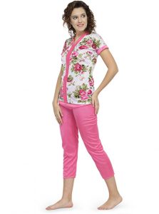 Pink Color Women Shorts Set Nightwear with Floral Print