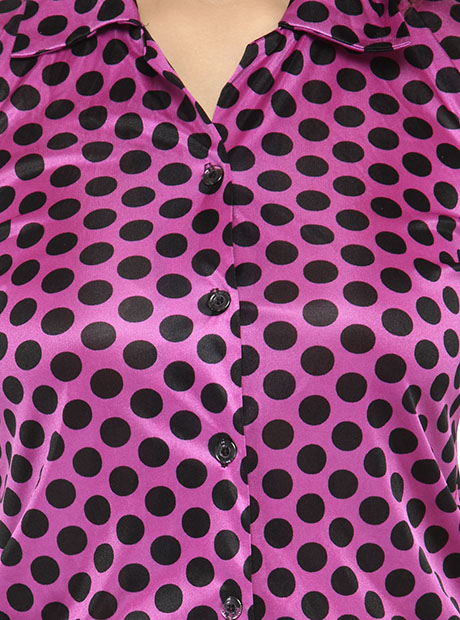 Purple Color Women Sleep Shirt with Shorts with Polka Dot Print