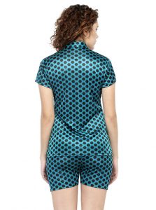 Green Color Women Sleep Shirt with Shorts with Polka Dot Print