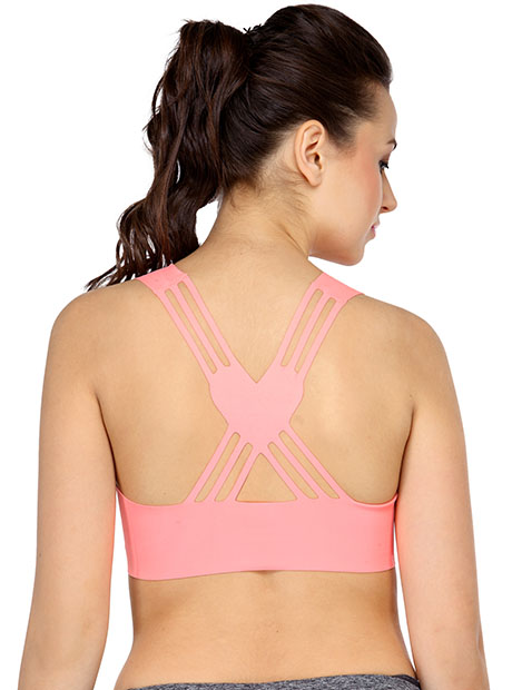 Peach Color Cross Back Heart Shaped Crop Top Bra