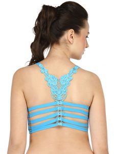 Blue Color Floral Lace Back Padded Bra