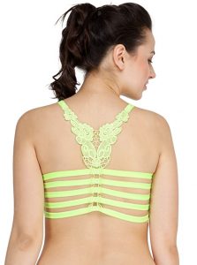 Neon-Green Color Floral Lace Back Padded Bra