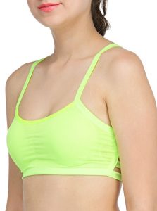 Neon-Green Color Floral Lace Back Padded Bra
