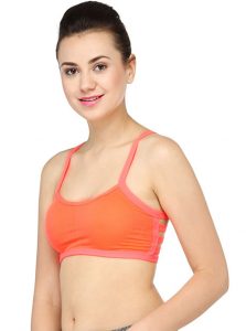 Orange Color Floral Lace Back Padded Bra