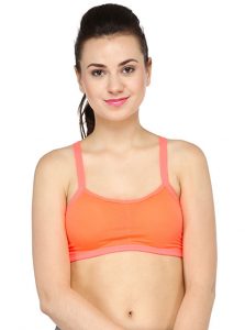 Orange Color Floral Lace Back Padded Bra