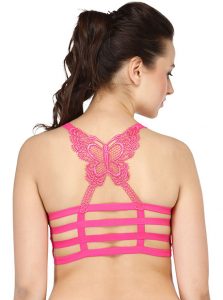 Pink Color Thin Butterfly Seamless Padded Crop Top Bra Zakarto