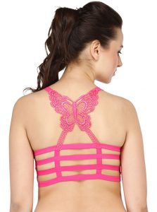 Pink Color Thin Butterfly Seamless Padded Crop Top Bra