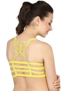 Yellow Color Thin Butterfly Seamless Padded Crop Top Bra