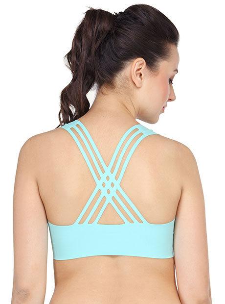 Blue Color Cross Back Crop Top Bra