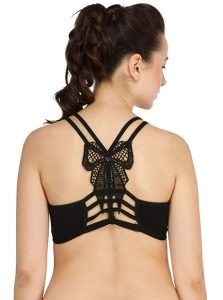 Black Color Women Sexy Back Bow Lace Bralette