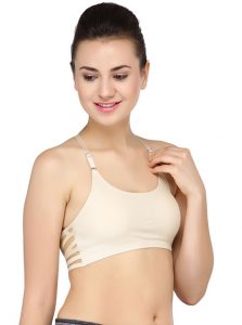 Nude Color Cross Back Ripped Bralet Cum T Shirt Bra