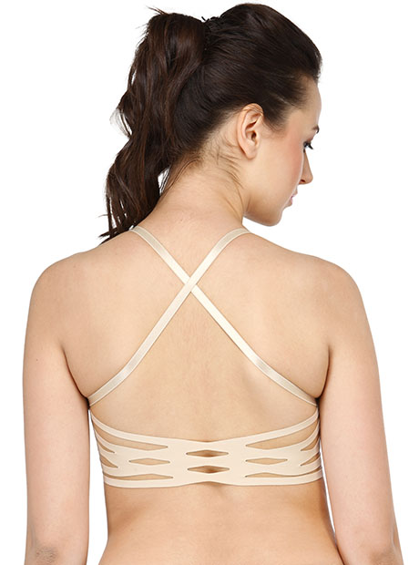 Nude Color Cross Back Ripped Bralet Cum T Shirt Bra