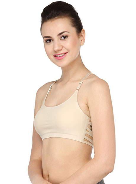 Nude Color Cross Back Ripped Bralet Cum T Shirt Bra