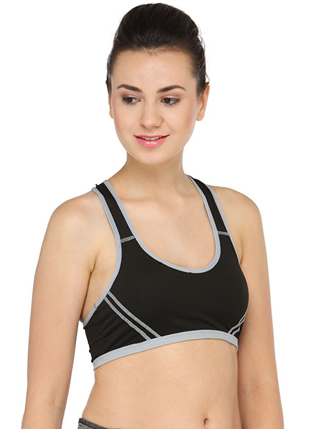 Black Color Women Yoga Stretch Workout Seamless Padded Sports Bra - Zakarto