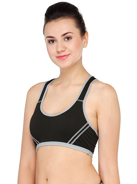 Black Color Women Yoga Stretch Workout Seamless Padded Sports Bra - Zakarto