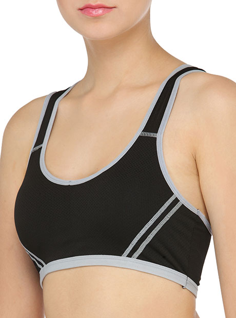 Black Color Women Yoga Stretch Workout Seamless Padded Sports Bra - Zakarto