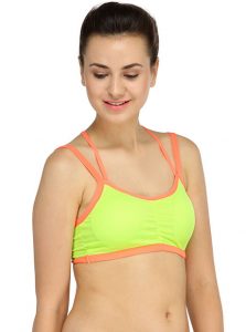 Yellow Color Sports Bra with Stylist Back Pattern