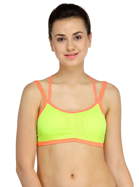 Yellow Color Sports Bra with Stylist Back Pattern