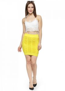 Yellow Color Thick Fold Strap Mini Skirt