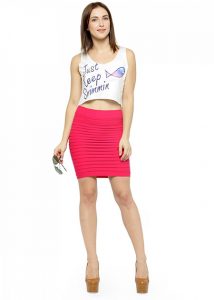 Pink Color Thick Fold Strap Mini Skirt