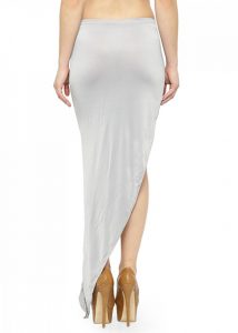 Grey Color Ruched Asymmetrical Draped Charming Skirt