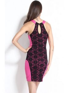 Pink Color Charismatic Lace over Panelling Rose Vintage Dress