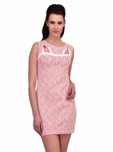 Pink Color Fully Lined Lace Bodycon Dress