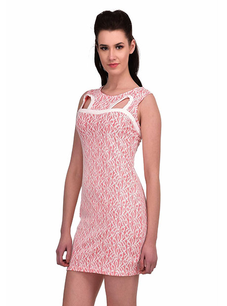 Pink Color Fully Lined Lace Bodycon Dress