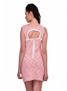 Pink Color Fully Lined Lace Bodycon Dress