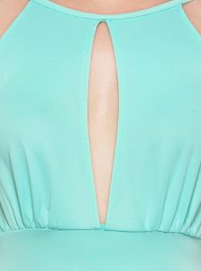 Turquoise Color High Neck Keyhole Dress