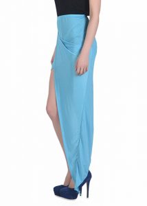 Blue Color Ruched Asymmetrical Draped Charming Skirt