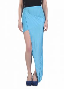 Blue Color Ruched Asymmetrical Draped Charming Skirt