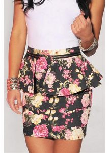 Grey Multi Color Floral Print Peplum Skirt