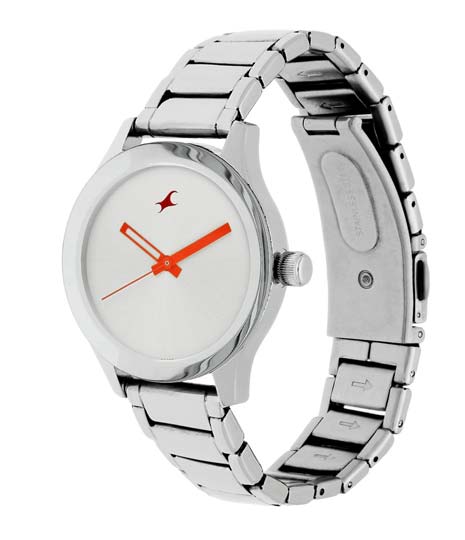 Fastrack Brass Case Silver Dial Analog Watch For Women (6078Sm02)