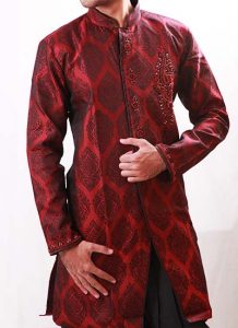 Exotic Embroidery Work Silk Burgundy Indo Western Kurta Pajama