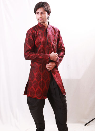 Exotic Embroidery Work Silk Burgundy Indo Western Kurta Pajama